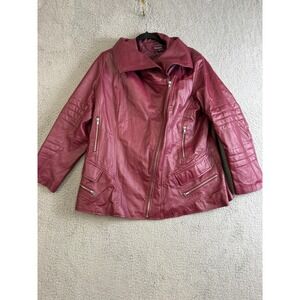 Roaman's Jacket Womens 16W Burgundy Leather Asymmetrical‎ Zip Moto Quilted Plus